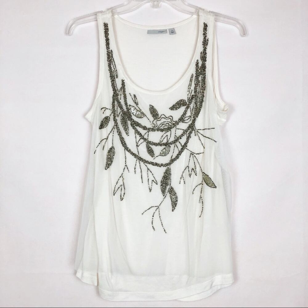 Halogen Beaded Mesh Tank Top Womens Small Fairy Chic Dressy Elegant Party Glam